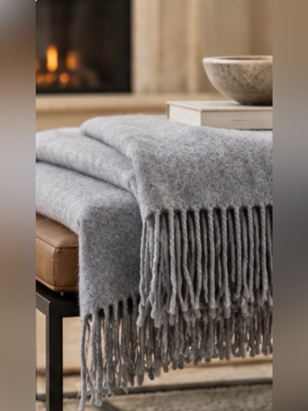 Restoration Hardware 100% Cashmere Throw Blanket Gray Fringe Luxury Home